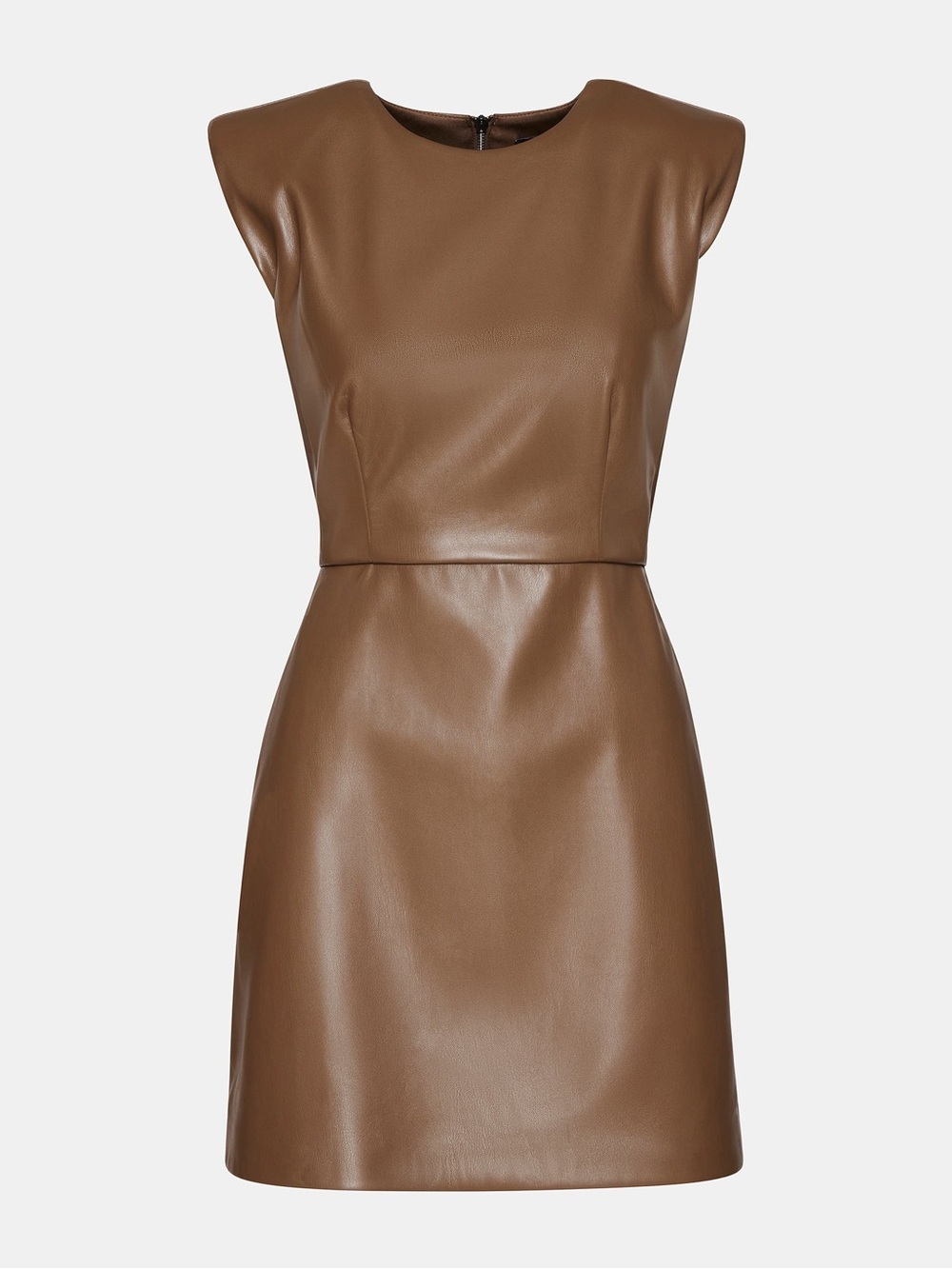 Steve Madden Brown Faux Leather Cap-Sleeve Sheath Dress